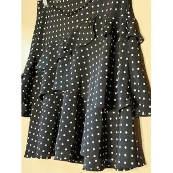 Lauren Ralph Lauren Black White Polka Dot Ruffle Skirt Size 8 - Picture 2 of 5